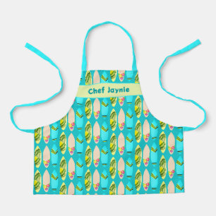 Surfboard Pattern Surfer Chef Bib Apron