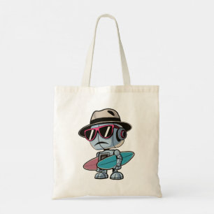 Surfboard robot tote bag
