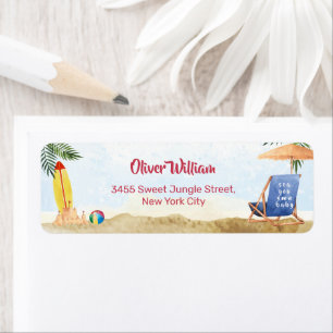 Surfboard Sea Beach Boy Baby Shower Return Address