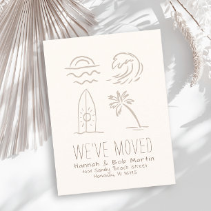 Surfboard Sun Wave Doodle Moving Announcement Postcard