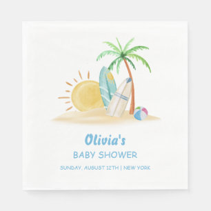 Surfboard Sunshine Beach Palm Tree Baby Shower  Napkin
