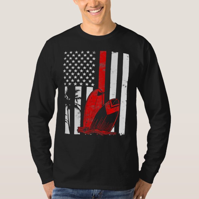 Surfboard Surf Thin Red Line American flag Surfing T-Shirt (Front)