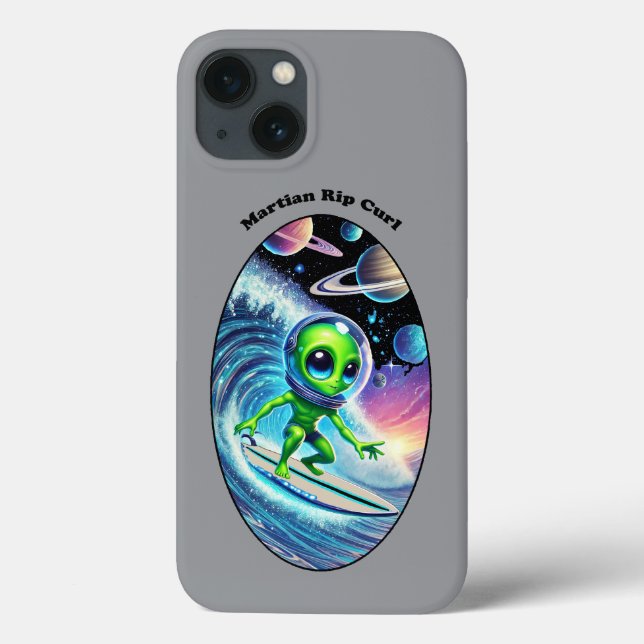 Surfboard Surfing Space Alien Riding a Wave URM Case-Mate iPhone Case (Back)
