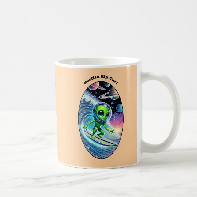 Surfboard Surfing Space Alien Riding a Wave URM Coffee Mug (Right)
