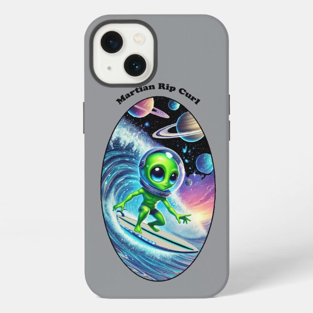 Surfboard Surfing Space Alien Riding a Wave URM iPhone Case (Back)