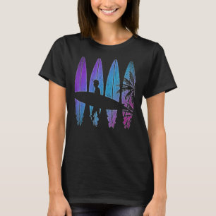 Surfboard Synthwave Surfer Vaporwave Palm Trees Su T-Shirt