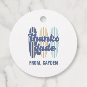 Surfboard thanks dude Beach Birthday Favour Tags