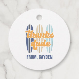 Surfboard thanks dude Beach Birthday Favour Tags