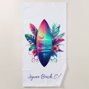 Surfboard Tropical Beach- Beach Towel