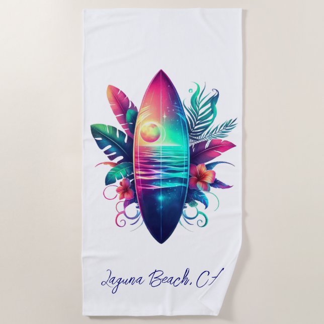 Surfboard Tropical Beach- Beach Towel (Front)