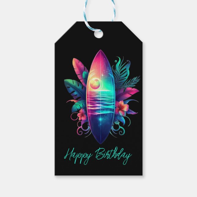 Surfboard Tropical Beach- Gift Tags (Front)