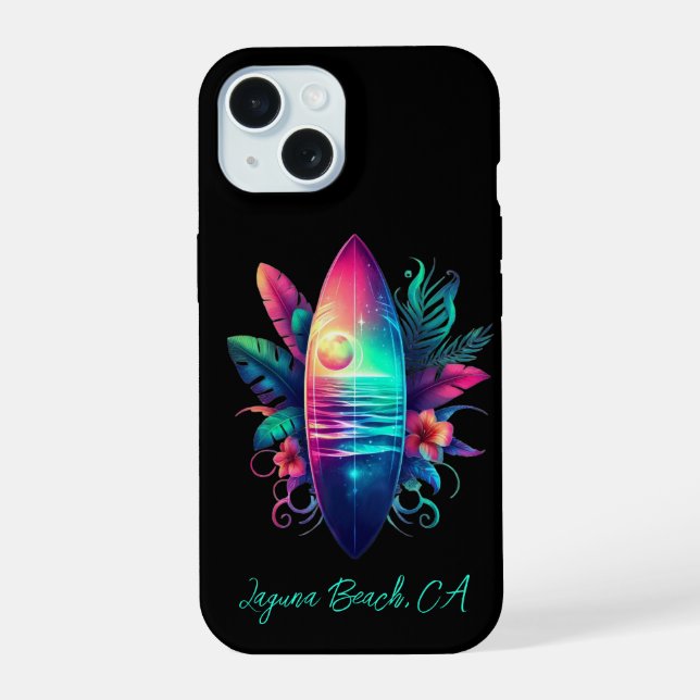 Surfboard Tropical Beach- iPhone 15 Case (Back)