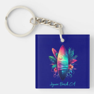 Surfboard Tropical Beach- Key Ring