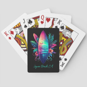 Surfboard Tropical Beach- Playing Cards