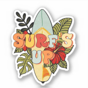 Surfboard Tropical Leaves Flowers Surf's Up