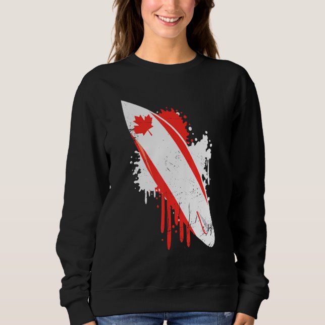 Surfboard Vintage With Canada Flag - Surfing Surf Sweatshirt (Front)