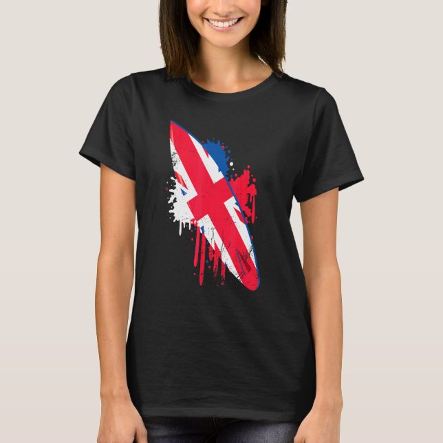 Surfboard Vintage With Union Jack Uk Flag - Surfin T-Shirt (Front)