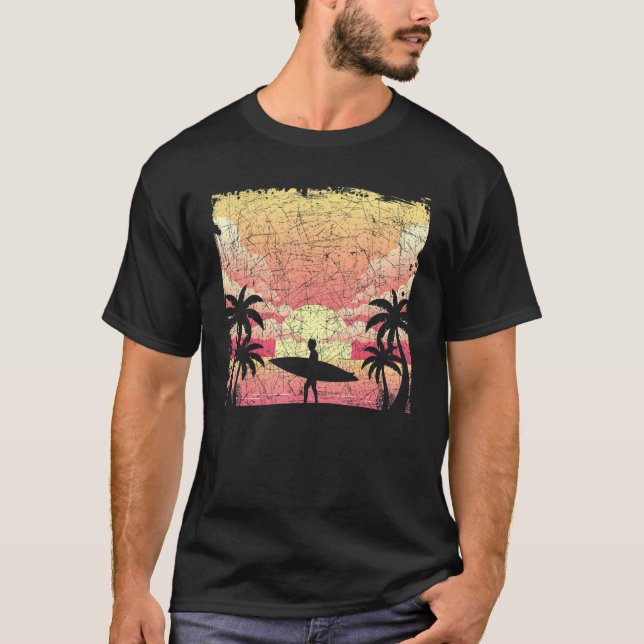 Surfboard Water Sport Surfer Tropical Sunset Surfi T-Shirt (Front)