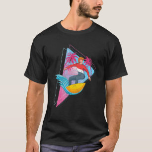 Surfboard Waves Surfing Palm Trees Tropical Synthw T-Shirt