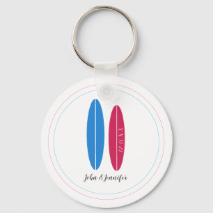 surfboard wedding/ anniversary husband & wife key ring