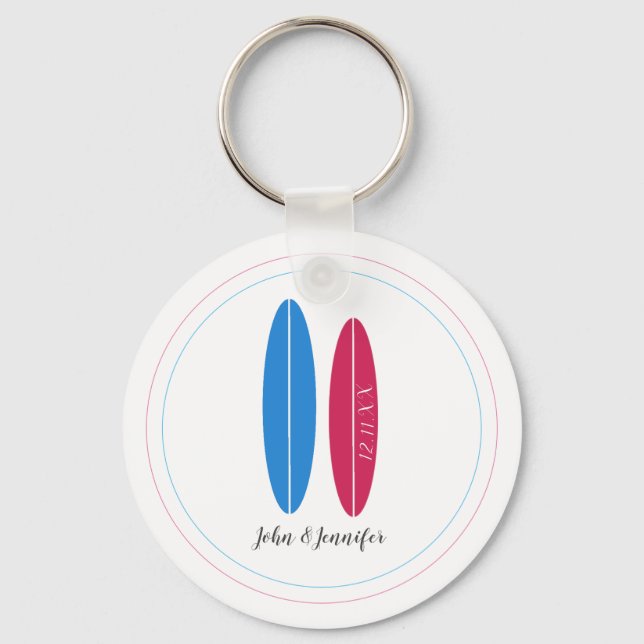surfboard wedding/ anniversary husband & wife key ring (Front)