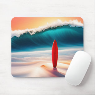 Surfboard With Big Wave Mouse Mat