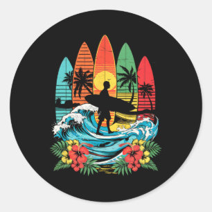 Surfboarder Hawaii Wave Surfing Beach Surfer Lover Classic Round Sticker