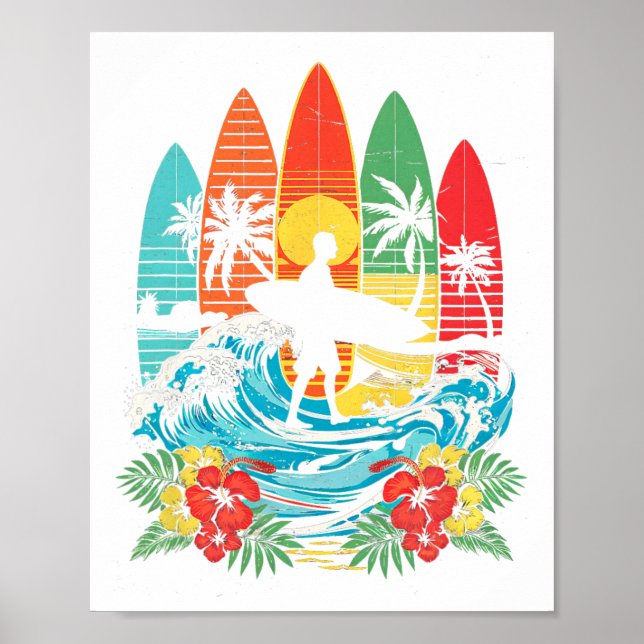 Surfboarder Hawaii Wave Surfing Beach Surfer Lover Poster (Front)
