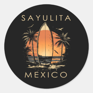 Surfboarder Sayulita Mexico Beach Surfing Surfer V Classic Round Sticker