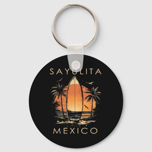 Surfboarder Sayulita Mexico Beach Surfing Surfer V Key Ring (Front)