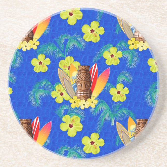 Surfboards And Tiki Mask Coaster (Front)