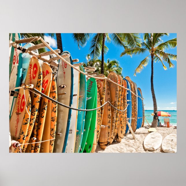 Surfboards at Waikiki Beach, Hawaii Poster (Front)