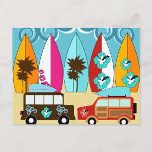 Surfboards Beach Bum Surfing Hippie Vans Postcard