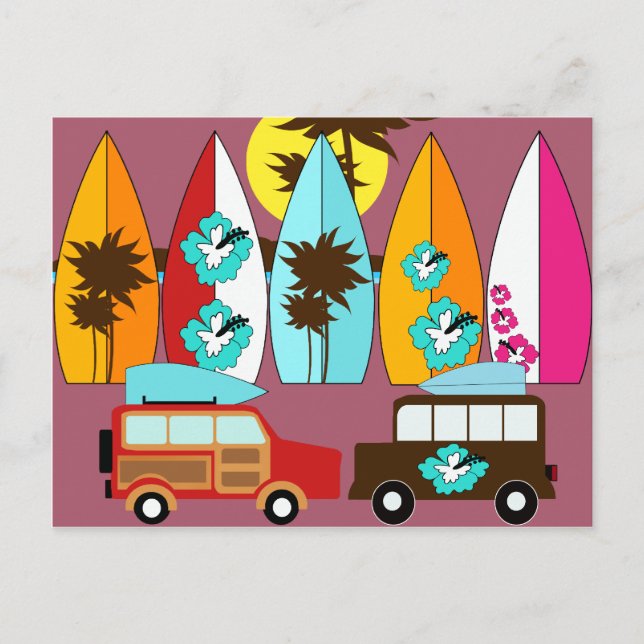 Surfboards Beach Bum Surfing Hippie Vans Postcard (Front)