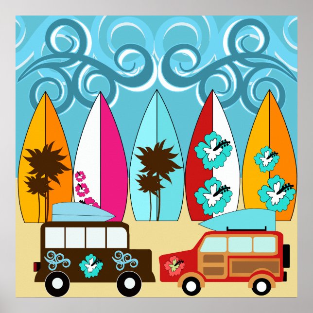 Surfboards Beach Bum Surfing Hippie Vans Poster (Front)
