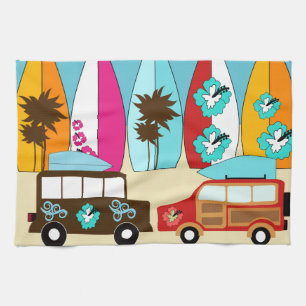 Surfboards Beach Bum Surfing Hippie Vans Tea Towel