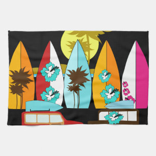 Surfboards Beach Bum Surfing Surfer Hippie Vans Tea Towel