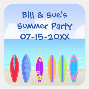 Surfboards Beach Party Favour Square Sticker