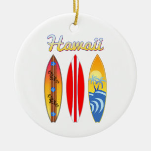 Surfboards Hawaii Islands Ceramic Tree Decoration