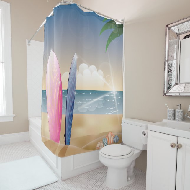 Surfboards Ocean Beach Decor Shower Curtain (In Situ)