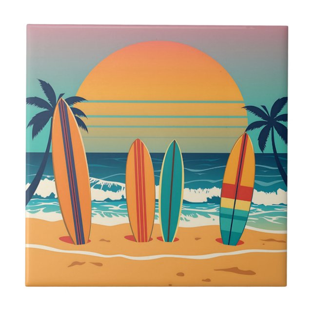 Surfboards on a Tropical Beach Tile (Front)