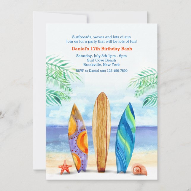 Surfboards on the Beach Invitation (Front)