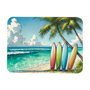 Surfboards on the Beach Watercolor and Ink Magnet