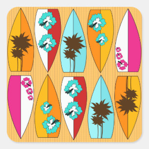 Surfboards on the Boardwalk Summer Beach Theme Square Sticker