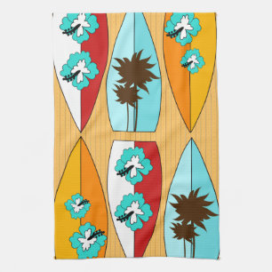 Surfboards on the Boardwalk Summer Beach Theme Tea Towel