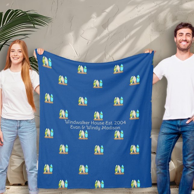 Surfboards Pattern Illustrated and Personalised Fleece Blanket (Creator Uploaded)