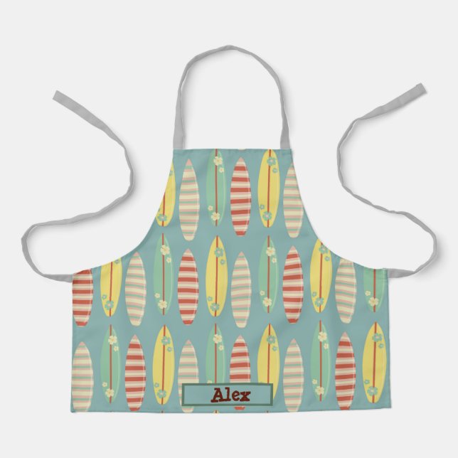 Surfboards, Personalised, Hibiscus Flowers Stripes Apron (Front)