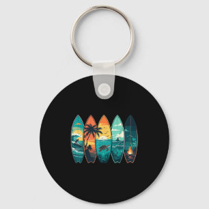 Surfboards Sunset Ocean Beach Vibe Surfer Key Ring