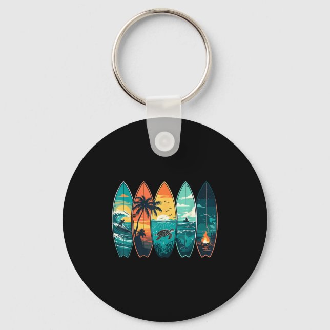 Surfboards Sunset Ocean Beach Vibe Surfer  Key Ring (Front)