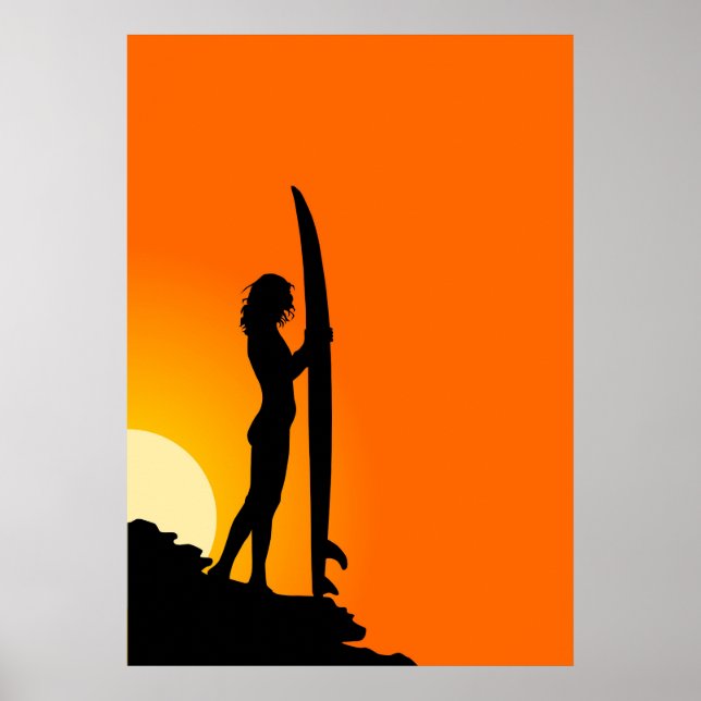 Surfbrett,mit Surferin Poster (Front)